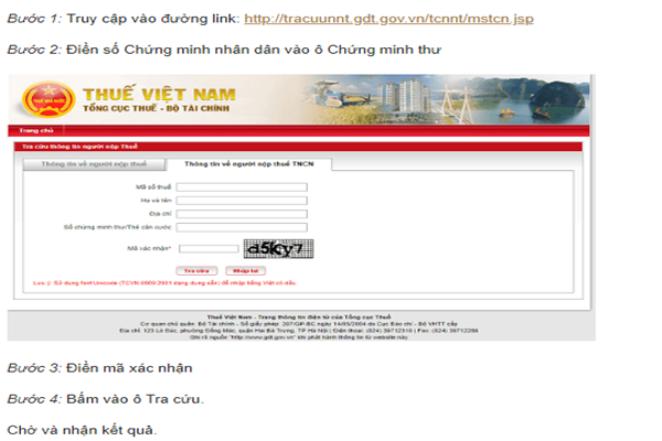Hướng dẫn cách thứ hai: Tra cứu bằng mã số thuế thu nhập cá nhân trên cổng thông tin thuế Việt Nam. Nguồn ảnh Internet