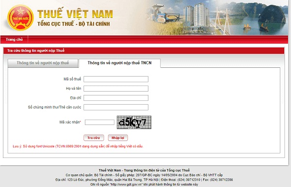 Đăng ký và tra cứu thông tin mã số thuế cá nhân qua trang cổng thông tin trực tuyến. Nguồn ảnh Internet
